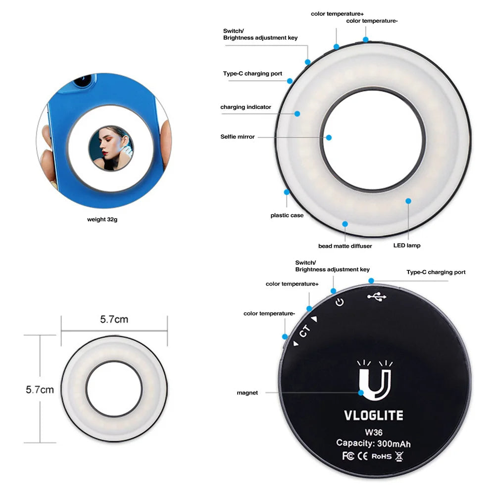 Magnetic Clip-On Smartphone Ring Led Light (Copia)